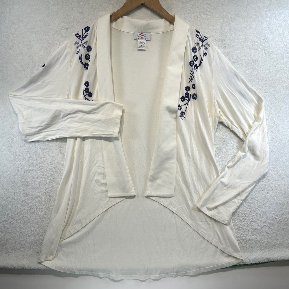 Cottagecore Oso Casuals Floral Embroidered Open Front Cardigan XL Cream Boho